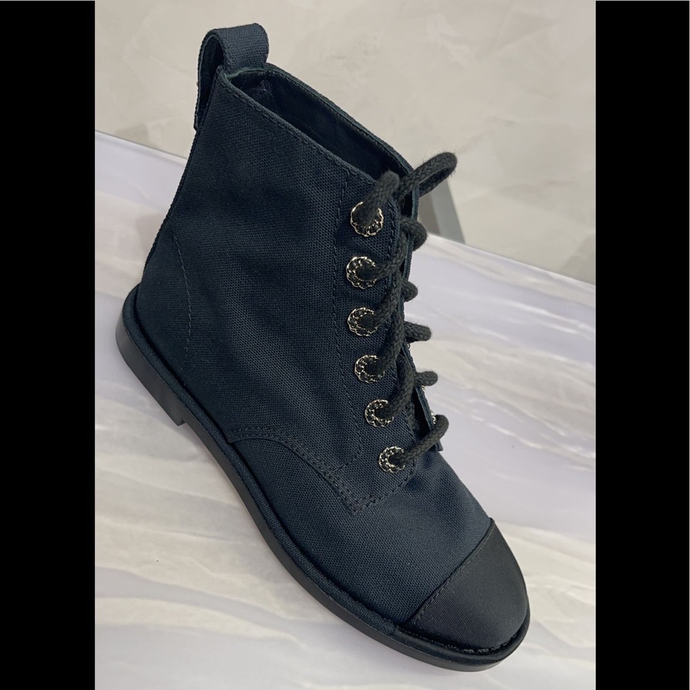 Chanel Black Canvas Booties